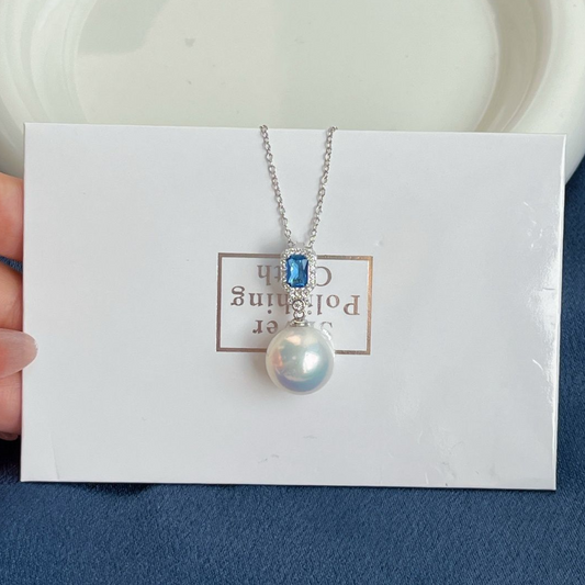 Blue Gemstone & Pearl Pendant – Freshwater Pearl Drop