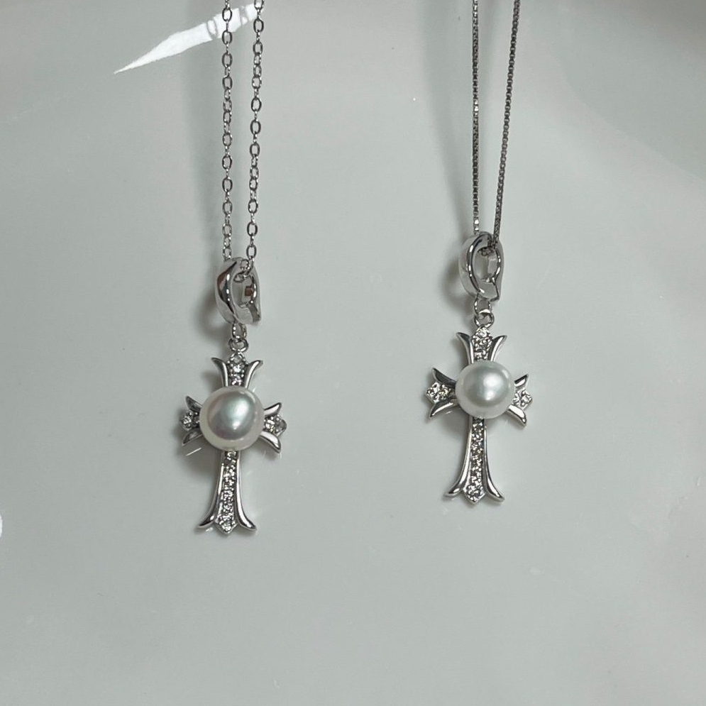 Pearl Cross Necklace – Vintage Cross Pendant with Center Pearl