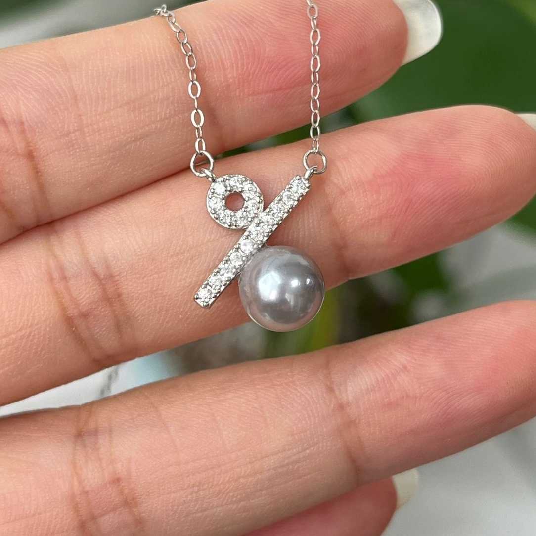 Akoya Pearl Pendant Necklace – Geometric Pearl Necklace with Diamond Accents