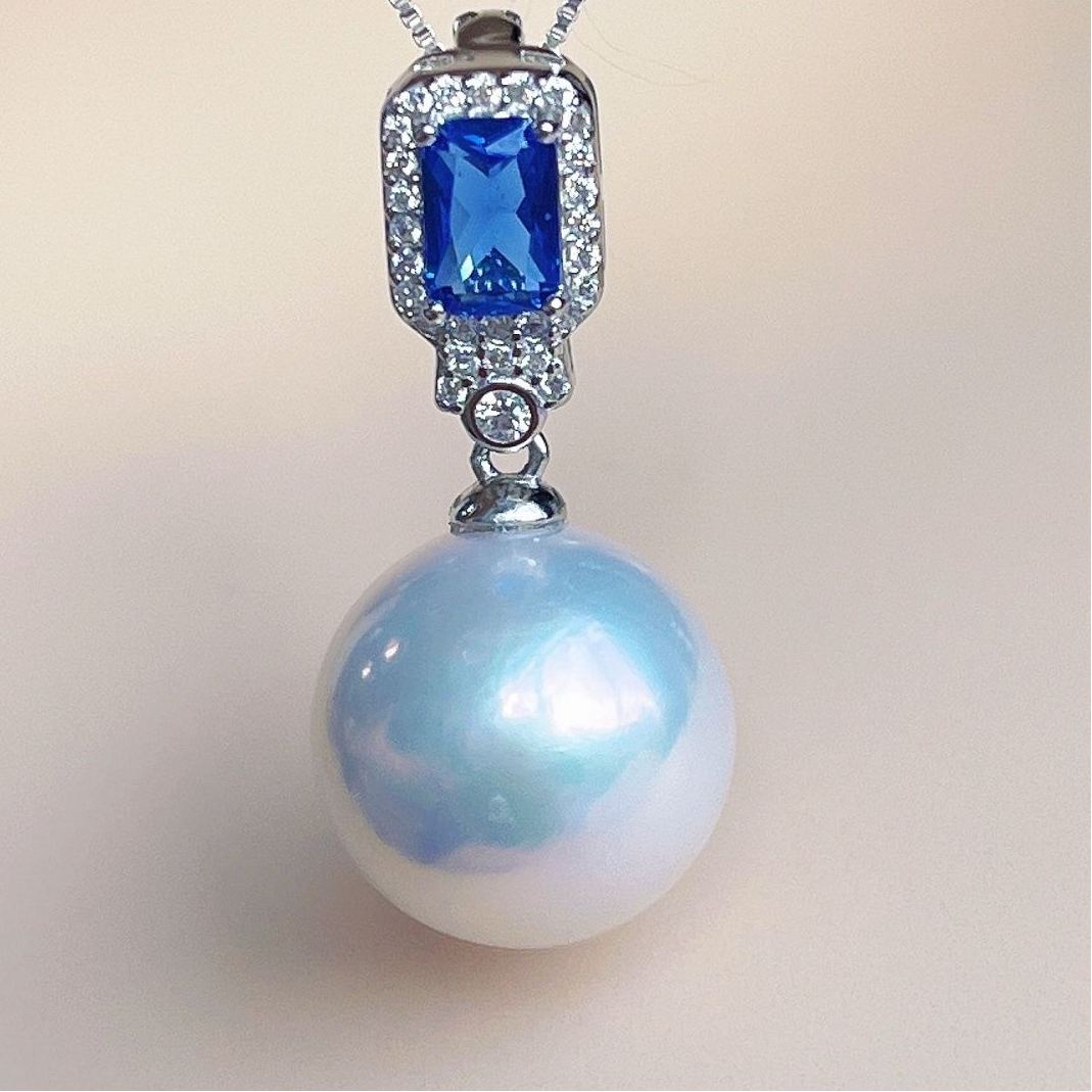 Blue Gemstone & Pearl Pendant – Freshwater Pearl Drop