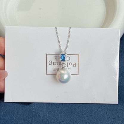 Blue Gemstone & Pearl Pendant – Freshwater Pearl Drop