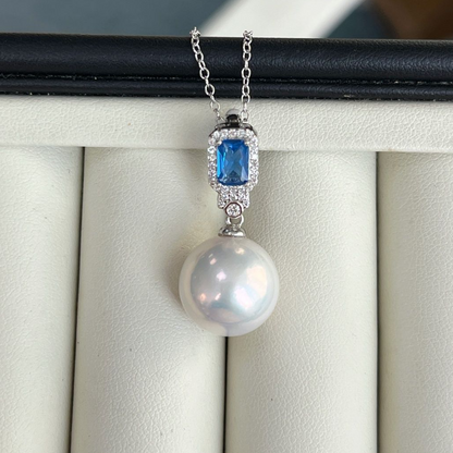 Blue Gemstone & Pearl Pendant – Freshwater Pearl Drop