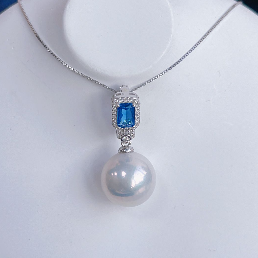 Blue Gemstone & Pearl Pendant – Freshwater Pearl Drop