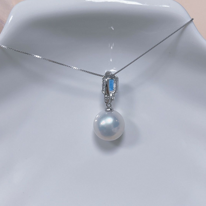 Blue Gemstone & Pearl Pendant – Freshwater Pearl Drop