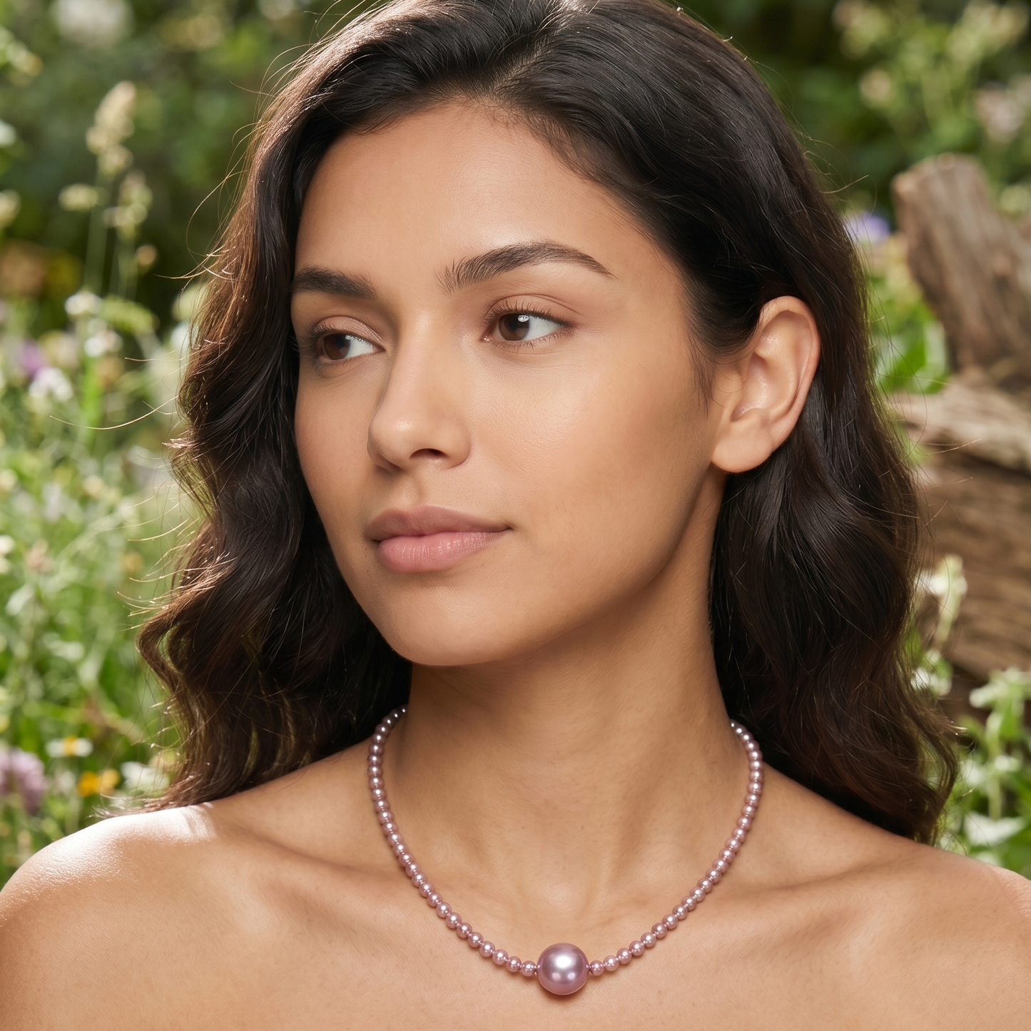 Minimalist Purple Pearl Necklace with Center Bead
