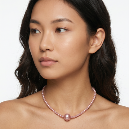 Minimalist Purple Pearl Necklace with Center Bead