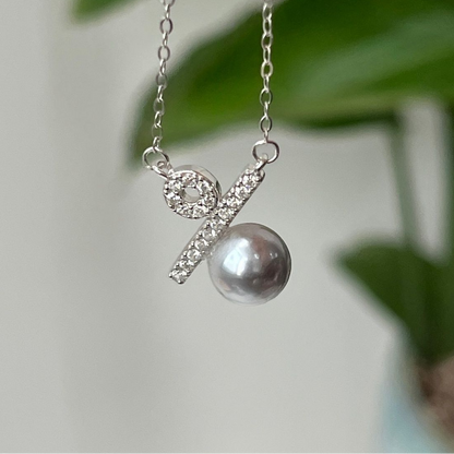 Akoya Pearl Pendant Necklace – Geometric Pearl Necklace with Diamond Accents