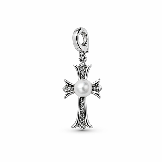 Pearl Cross Necklace – Vintage Cross Pendant with Center Pearl