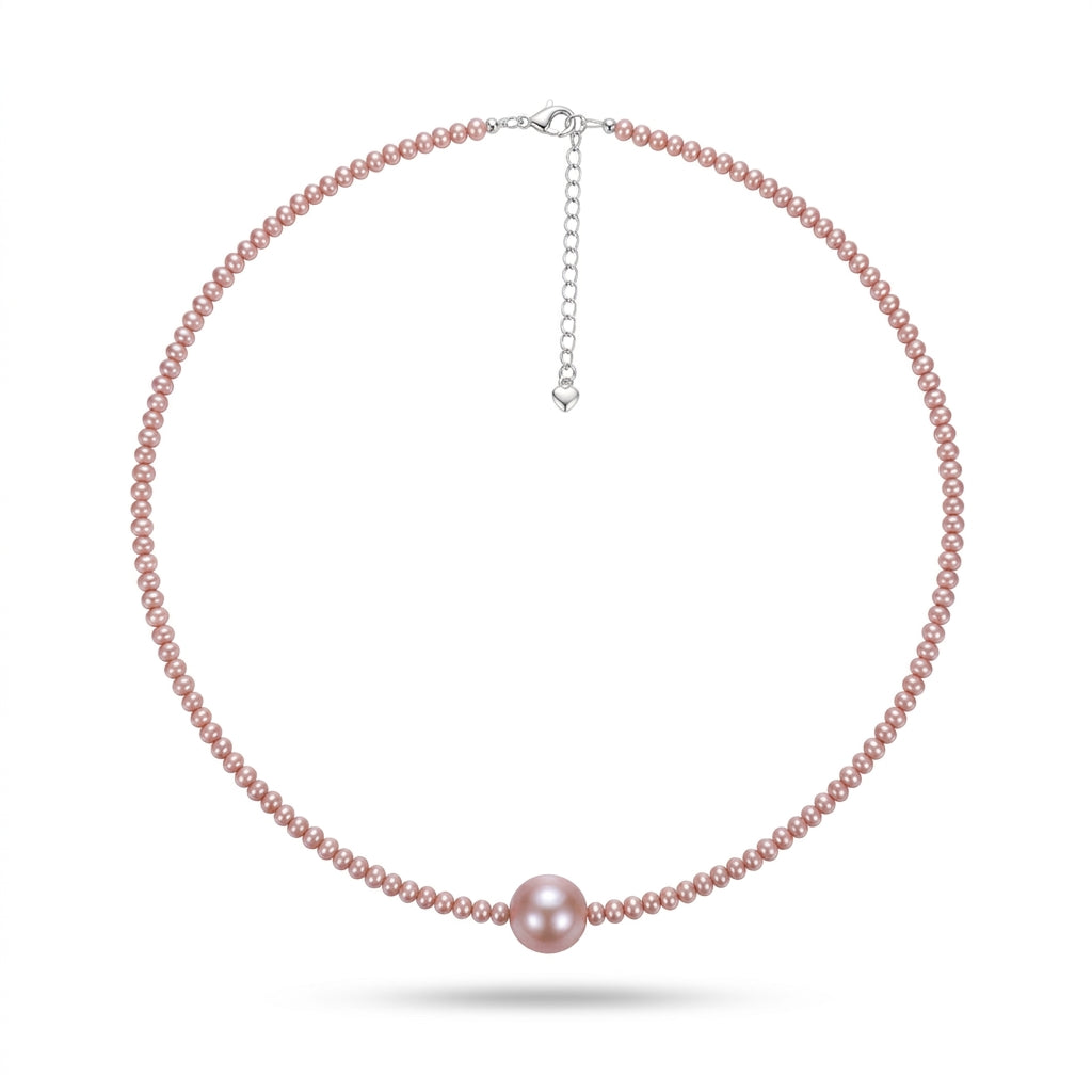 Minimalist Purple Pearl Necklace with Center Bead