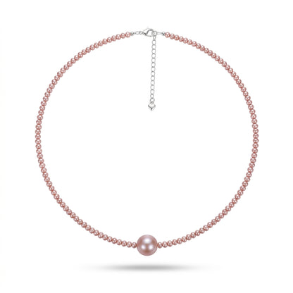 Minimalist Purple Pearl Necklace with Center Bead