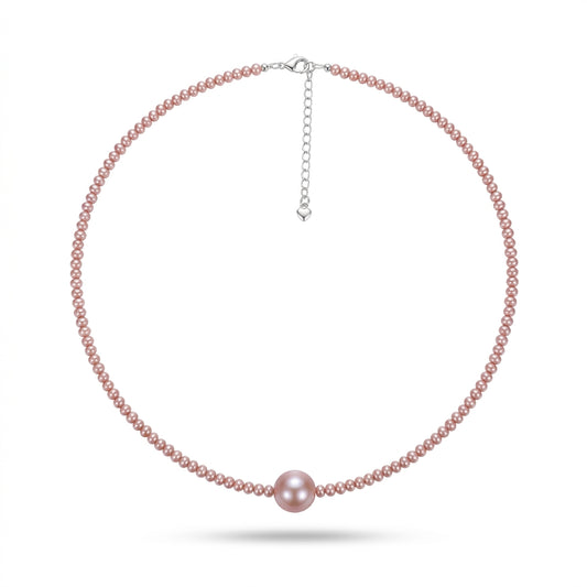 Minimalist Purple Pearl Necklace with Center Bead