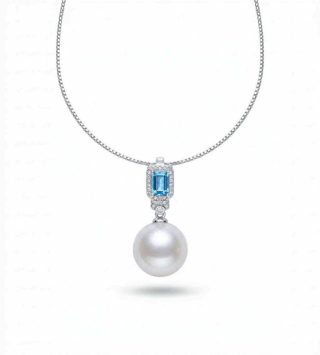 Blue Gemstone & Pearl Pendant – Freshwater Pearl Drop