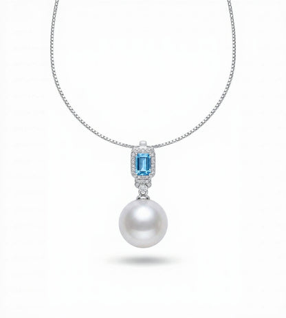 Blue Gemstone & Pearl Pendant – Freshwater Pearl Drop