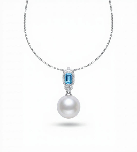 Blue Gemstone & Pearl Pendant – Freshwater Pearl Drop