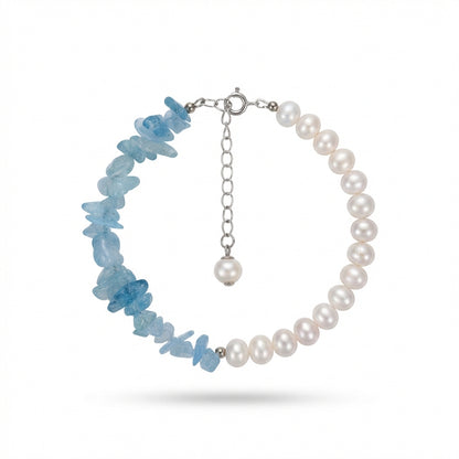 Aquamarine crystal and natural pearl bracelet from the Starlight Crystal Pearl Collection