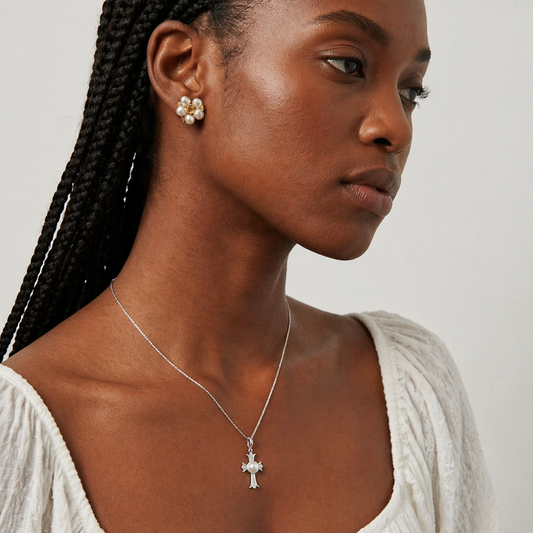 Pearl Cross Necklace – Vintage Cross Pendant with Center Pearl