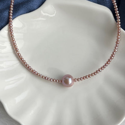 Minimalist Purple Pearl Necklace with Center Bead