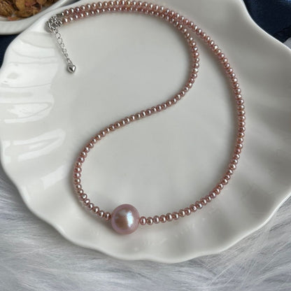 Minimalist Purple Pearl Necklace with Center Bead