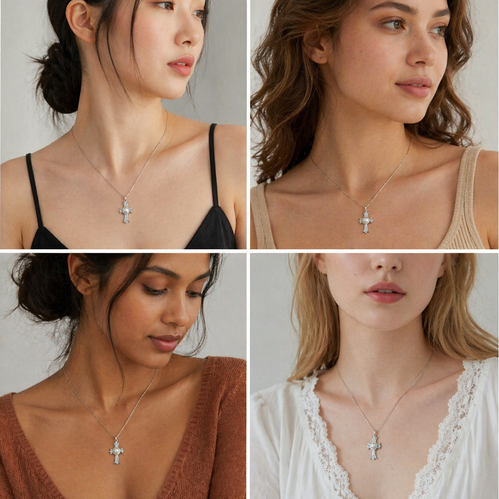 Pearl Cross Necklace – Vintage Cross Pendant with Center Pearl